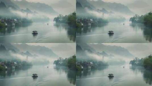 中国风 河面泛舟高清在线视频素材下载