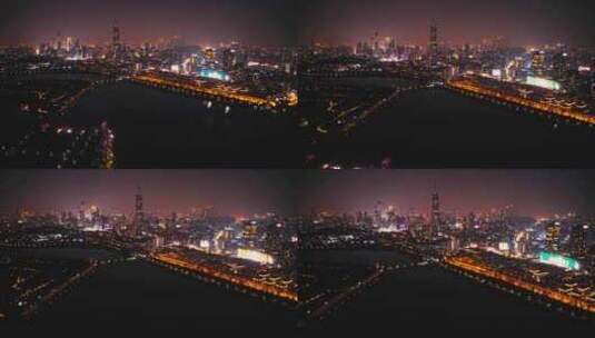 南京玄武湖紫峰大厦 夜景航拍高清在线视频素材下载
