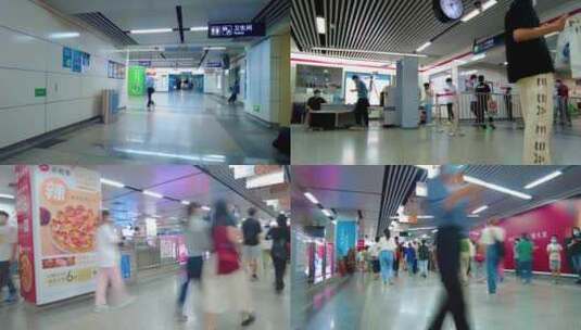 杭州城市地铁人流延时合集高清在线视频素材下载