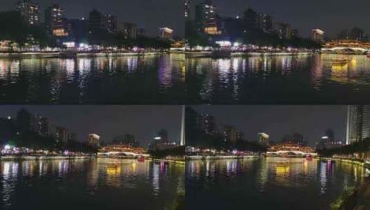 夜色中的成都市锦江区安顺廊桥高清在线视频素材下载