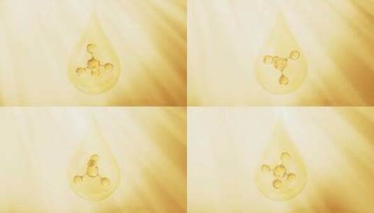 透明水滴与旋转的金色分子结构视频高清在线视频素材下载