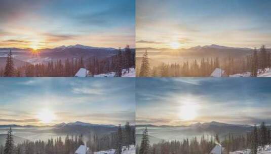 冬天山顶上的风景高清在线视频素材下载