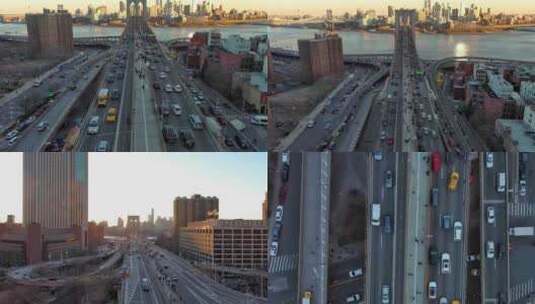 城市航拍纽约曼哈顿布鲁克林大桥汽车交通河高清在线视频素材下载