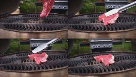 在烧烤架上用碳火烤肉高清在线视频素材下载