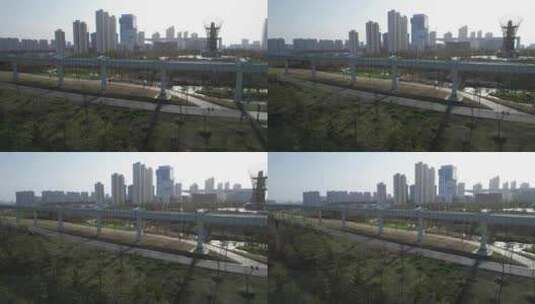 武汉市东湖高新区高新四路光谷空轨4k航拍高清在线视频素材下载
