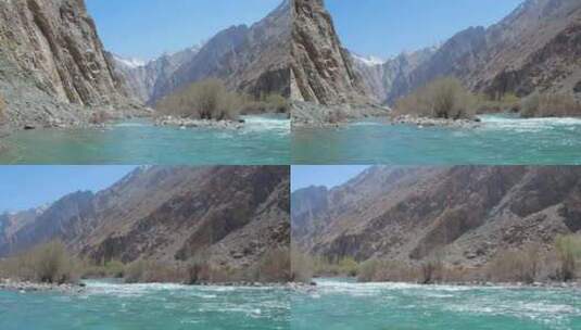 晴朗的天气，新疆喀什库尔干河风景。高清在线视频素材下载