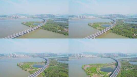 杭州萧山义桥三江口袁浦大桥高速公路航拍高清在线视频素材下载