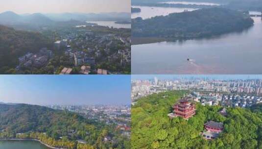 浙江杭州西湖景区风景大自然风光航拍宝石山高清在线视频素材下载