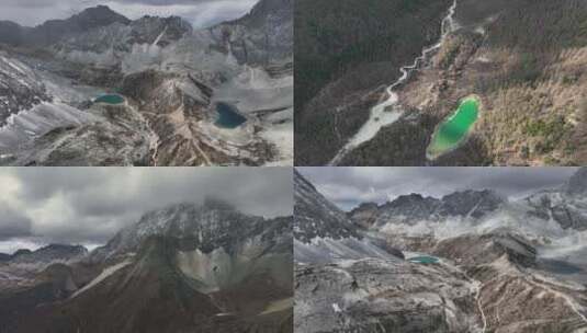 航拍稻城亚丁雪山冰川湖泊合集高清在线视频素材下载