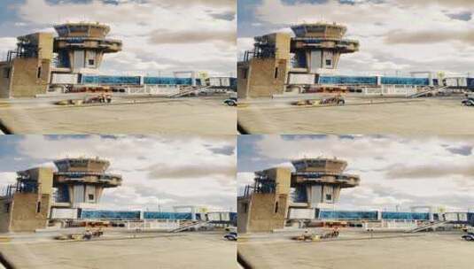机场通讯塔下工作的慢镜头竖屏高清在线视频素材下载