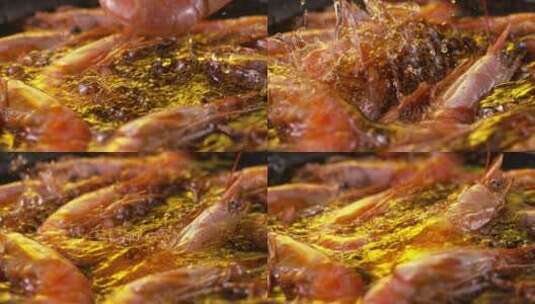 4K高速摄影一只虾掉落油锅高清在线视频素材下载