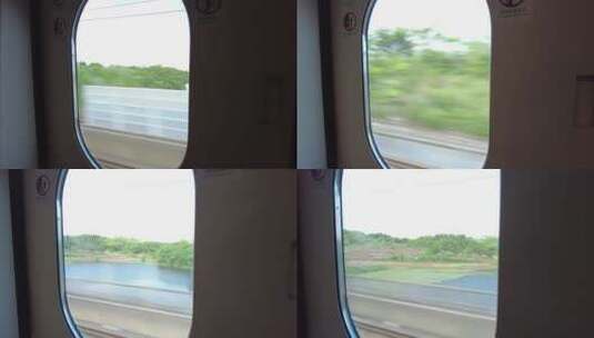 高铁车窗外一闪而过的风景高清在线视频素材下载