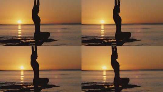 女人在海边练习瑜伽高清在线视频素材下载