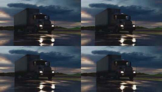 在雨天停在道路上的卡车高清在线视频素材下载