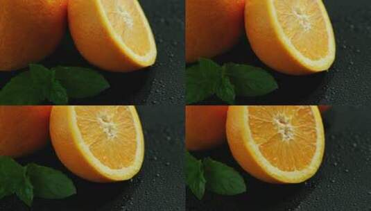 薄荷叶与橙子的特写高清在线视频素材下载