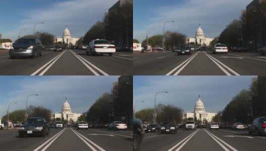 开车行驶在道路上经过美国国会大厦高清在线视频素材下载