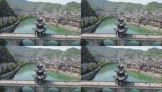 贵州镇远古镇祝圣桥航拍高清在线视频素材下载