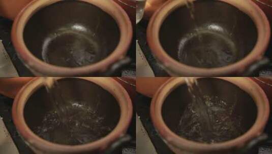 砂锅煮水准备熬粥高清在线视频素材下载