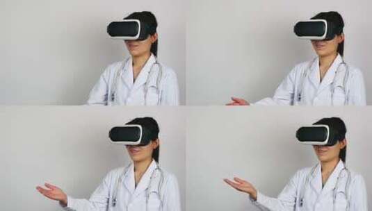 亚洲人中国人女医生戴虚拟现实眼镜模拟体验高清在线视频素材下载