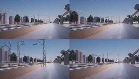 3D渲染航拍抽象高速行驶电力复兴号高铁高清在线视频素材下载