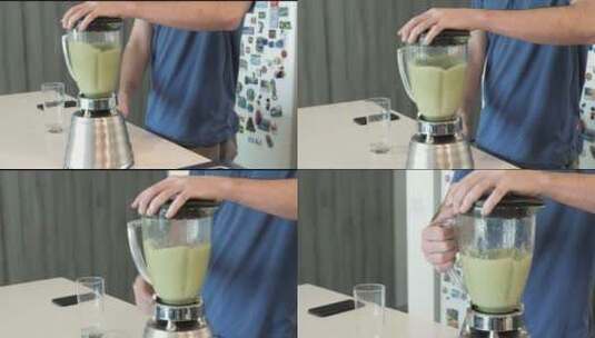 搅拌机中的绿汁高清在线视频素材下载