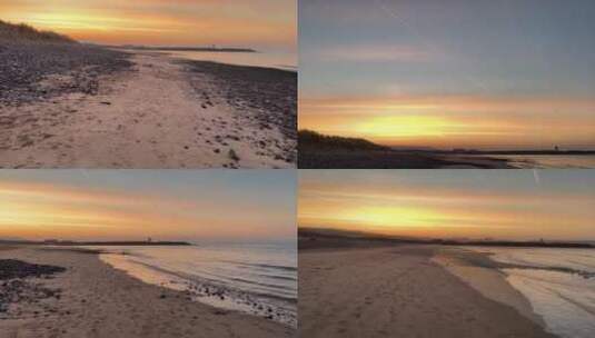 傍晚日落夕阳海边沙滩散步高清在线视频素材下载