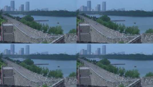 旅游景区 南京明城墙 玄武湖 城市大楼 俯拍高清在线视频素材下载