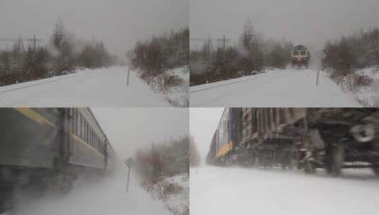 大雪中行驶的火车高清在线视频素材下载