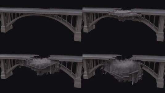 桥梁俯拍倒塌破碎特效合成带通道高清在线视频素材下载