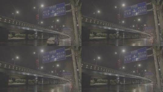 武汉封城 城市路口 高速桥 雨雪 夜 未调色高清在线视频素材下载