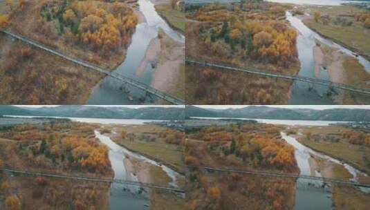 俄罗斯西伯利亚树木溪流桥高清在线视频素材下载