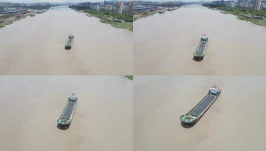 宁波甬江江面货船水上运输4K航拍高清在线视频素材下载