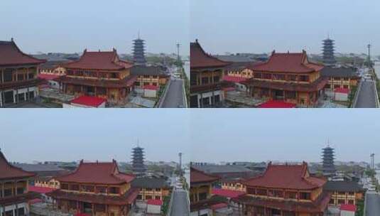 航拍上海宝山寺全景高清在线视频素材下载