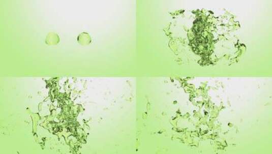 4K绿色清爽纯净透明水球碰撞飞溅高清在线视频素材下载