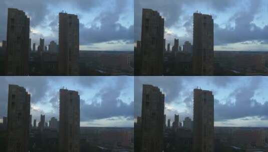 台风中下雨的城市建筑高清在线视频素材下载