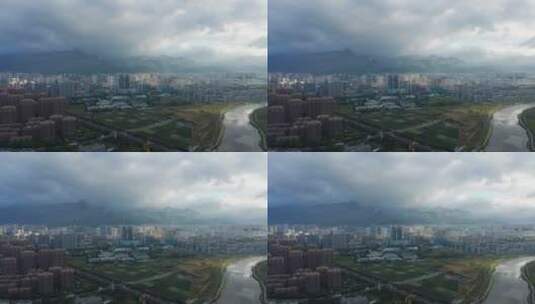 航拍云层山东泰山泰安城市全貌城市建筑高清在线视频素材下载