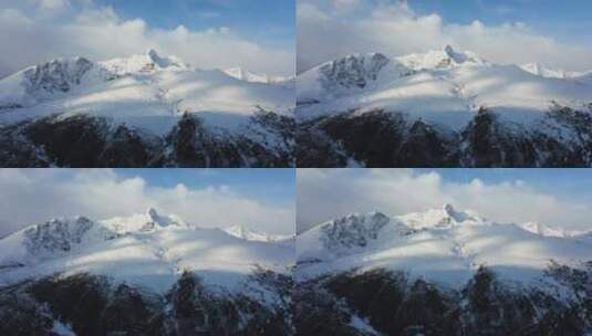 航拍萨普神山景区内的雪山高清在线视频素材下载