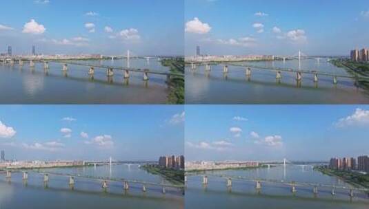 江门西江桥梁航道航拍城市风光高清在线视频素材下载