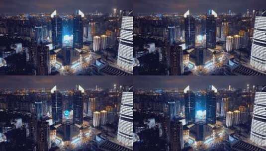 徐家汇港汇恒隆广场夜景航拍高清在线视频素材下载