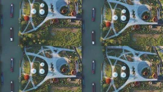 浙江省杭州市拱墅区大运河小河公园航拍高清在线视频素材下载