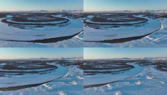 航拍冬天湿地雪景雪山不冻河高清在线视频素材下载
