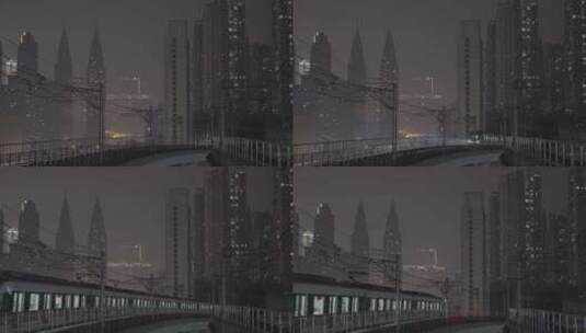 地铁穿越大楼科幻重庆夜景城市4k素材log3高清在线视频素材下载