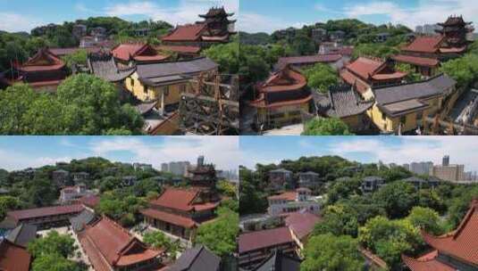 4K航拍杭州萧山区复兴寺建筑视频高清在线视频素材下载