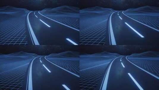 曲线的道路与数字空间3D渲染高清在线视频素材下载