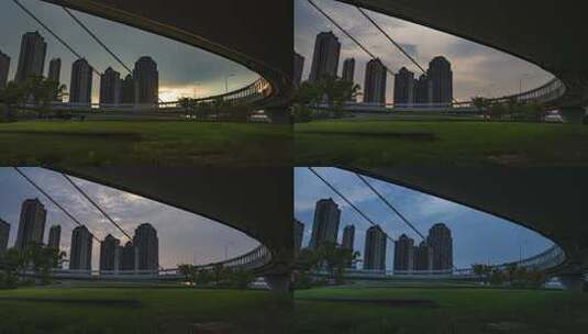 杨泗港长江大桥环形立交桥晚霞日转夜火烧云高清在线视频素材下载