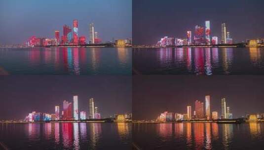 湖南长沙湘江风光地标建筑夜晚灯光秀4k延时高清在线视频素材下载