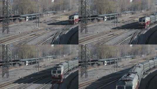 绿皮火车驶入镜头高清在线视频素材下载