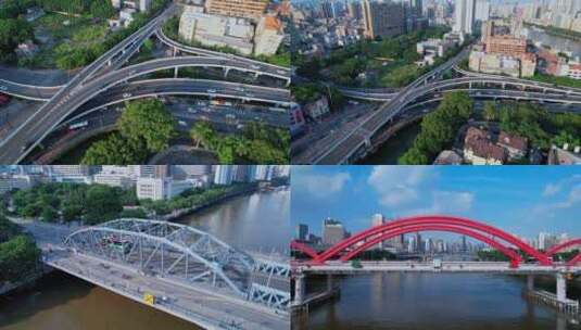 广州多建筑桥梁航拍多镜头高清在线视频素材下载