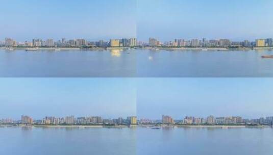 江西省九江市长江岸线黄昏航拍延时高清在线视频素材下载