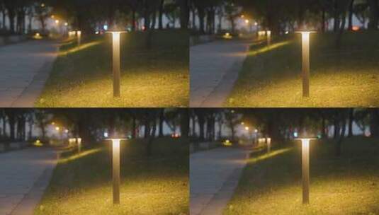 公园夜灯路灯氛围感4K高清在线视频素材下载
